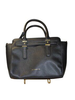 Liz Claiborne Black Saffiano Vegan Leather Satchel Handbag Top Handle Purse